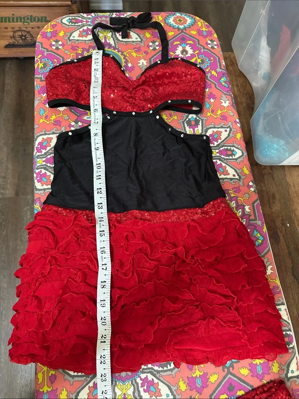 Competition Dance Red & Black Sequin & Ruffle Dance Costume youth large (YL)